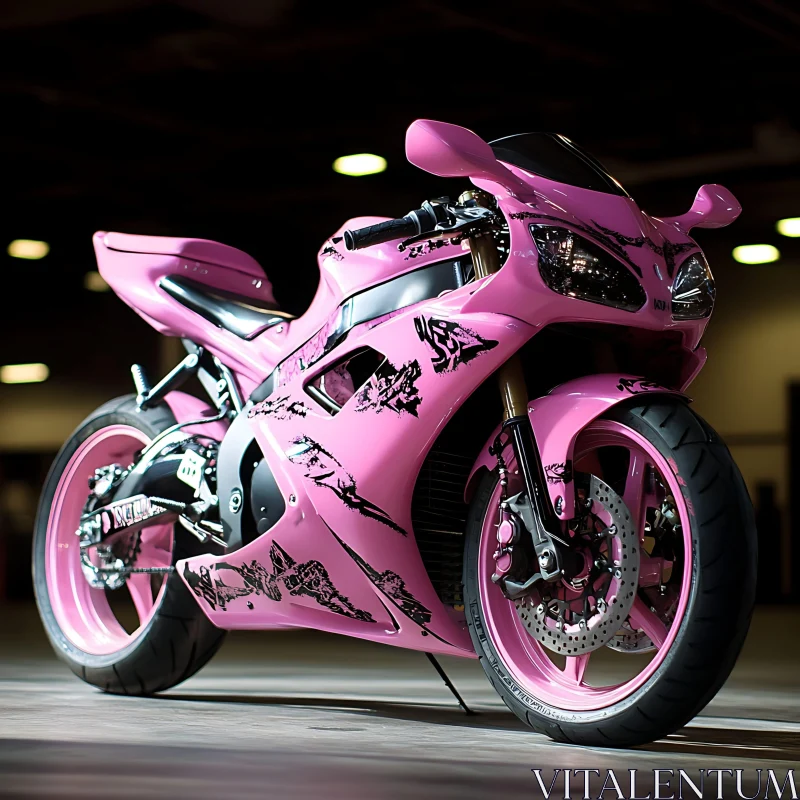 Custom Pink Motorcycle with Black Graphics AI Image