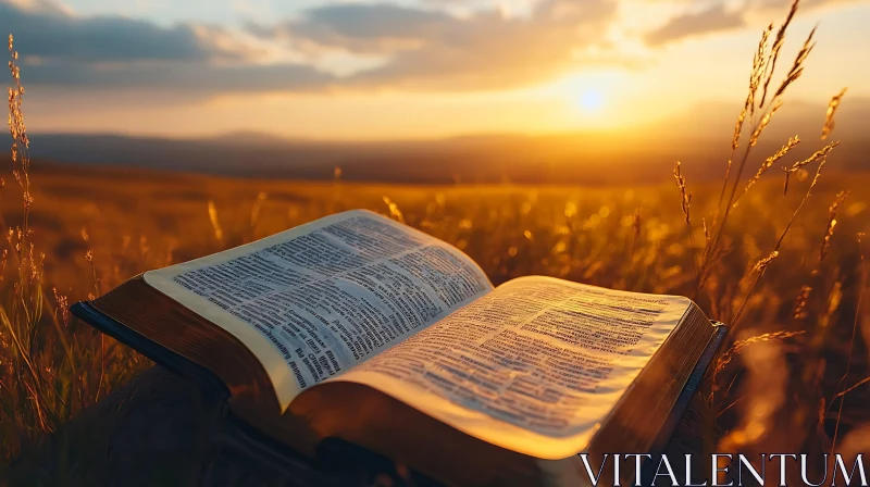 Golden Field Book at Sunset AI Image