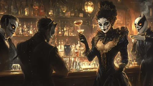 Elegant Masked Party in a Classic Bar