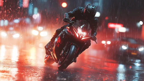 Motorcycle Ride Through the Rain at Night