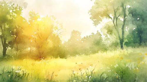 Sunlit Glade Watercolor Painting