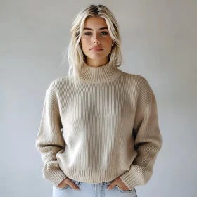 Blonde Woman in Turtleneck Jumper