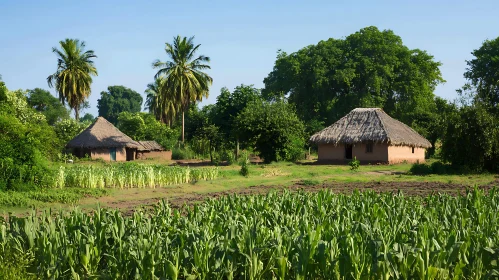 Tranquil Rural Scene with Traditional Huts