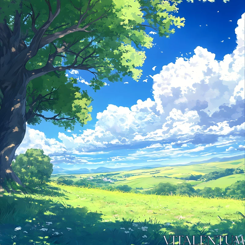 AI ART Green Meadow and Blue Sky