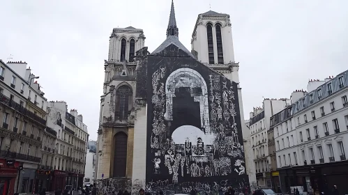 Cityscape with Mural-Covered Building