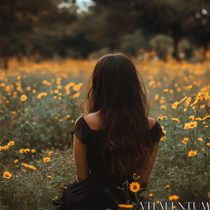 AI ART Contemplative Figure Amidst Floral Meadow