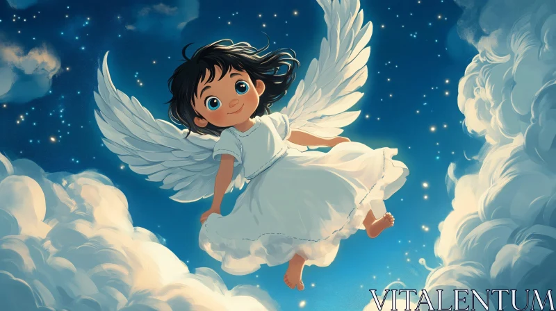 AI ART Whimsical Angel Child Among Clouds