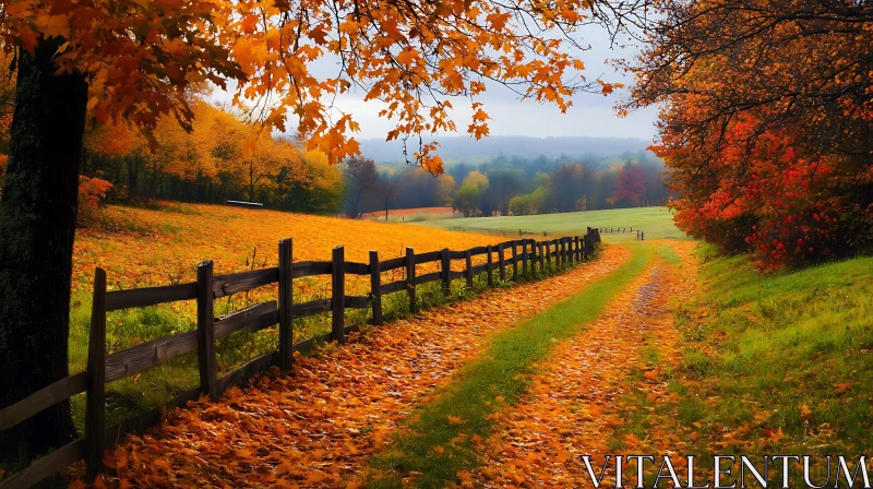 AI ART Autumnal Country Road with Fallen Leaves