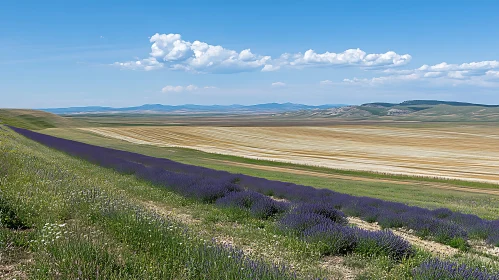 Lavender Field in Rolling Hills Landscape