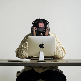 Troubled Man Working on Computer