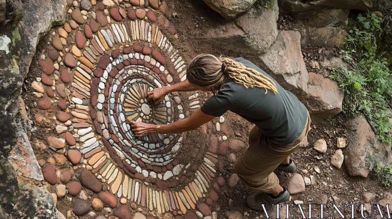 AI ART Artistic Spiral Pattern Created with Stones in Nature