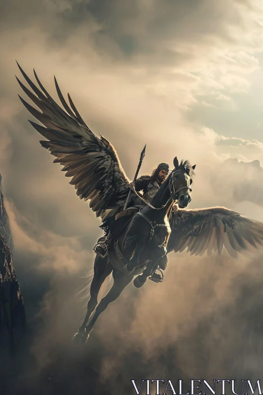 Soaring Warrior on Winged Horse AI Image