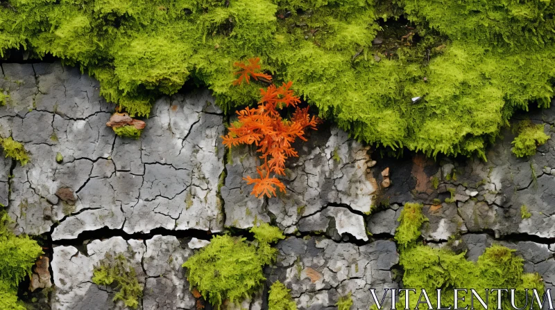 Ancient Wall Adorned with Orange Moss and Lichen - Nature's Artwork AI Image