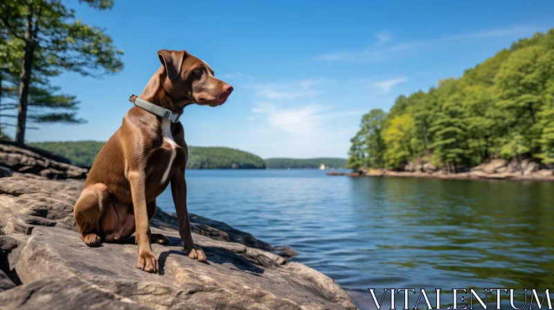 Brown Dog by a Lake - A Scenic Nature Portrait AI Image