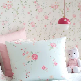 Soft Floral Bedroom with Mushroom Lamp