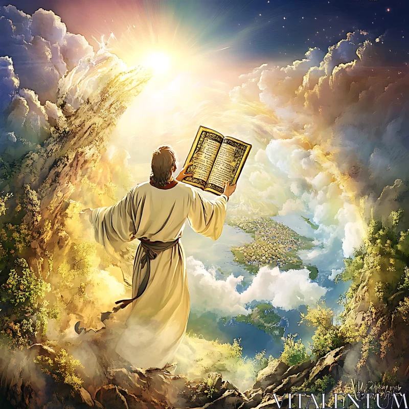 Celestial Figure Reading Book in the Heavens AI Image