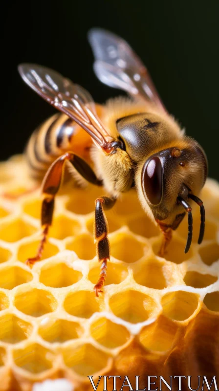 Captivating Close-Up of Bee on Wax Cell in Snailcore Aesthetic AI Image