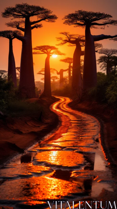Captivating Pathway with Palm Trees | Luminosity of Water | Nature Photography AI Image