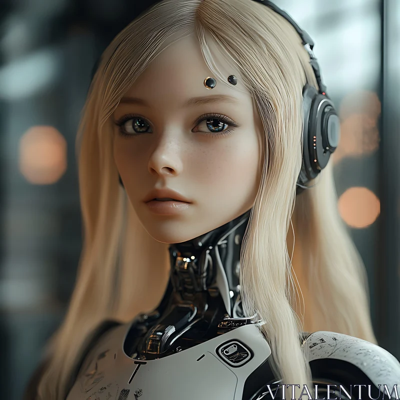 Lifelike Female Android Interface AI Image