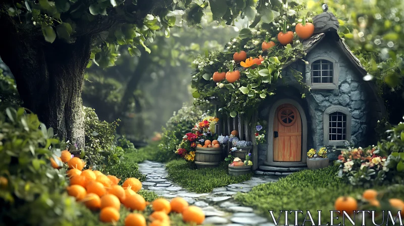 Whimsical Cottage with Orange Accents AI Image