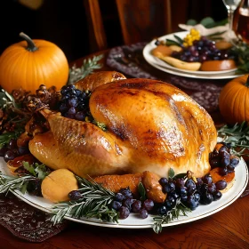 Roasted Turkey with Pumpkin Decoration