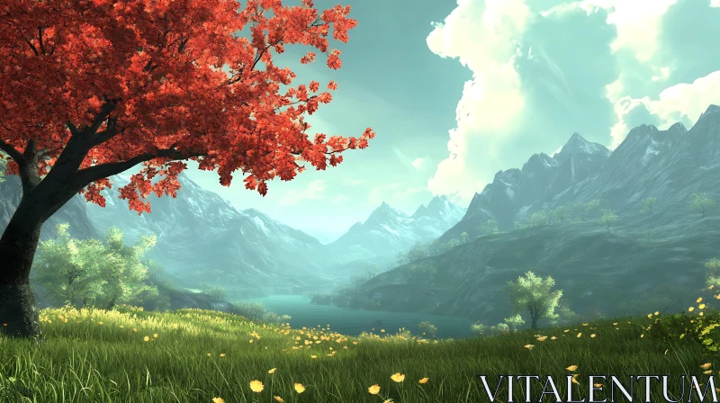 AI ART Peaceful Meadow and Mountain Vista