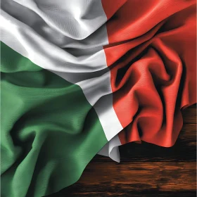 Waving Italian Tricolor on Wooden Background