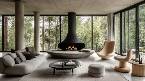 Modern Interior with Forest View