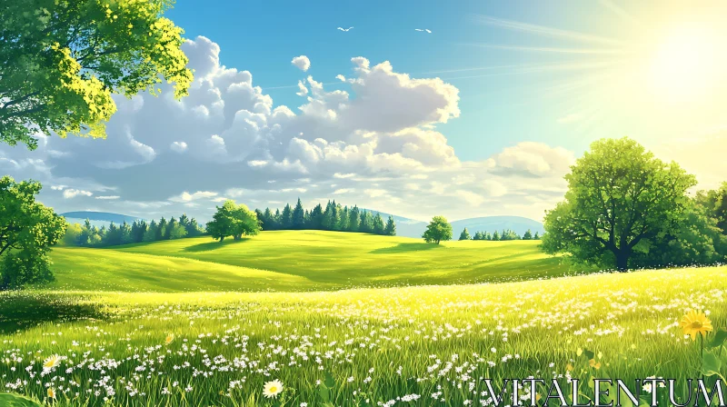 AI ART Sunlit Flower Meadow Scene