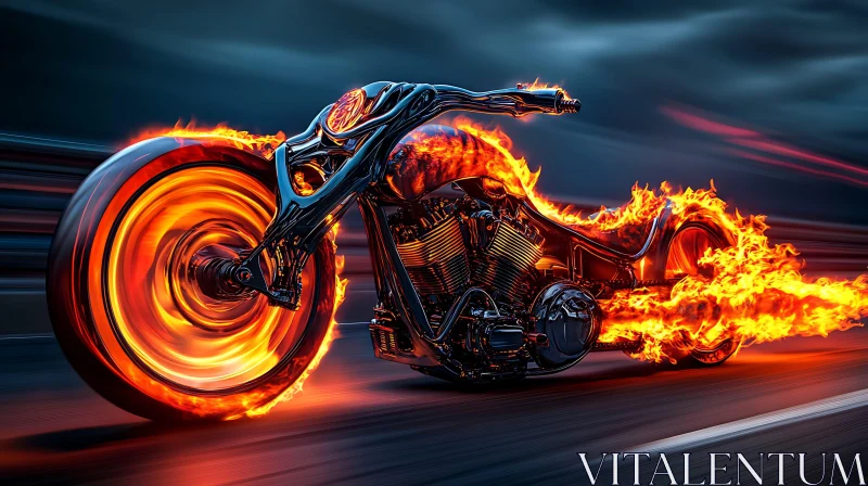 Flaming Motorcycle on Asphalt AI Image