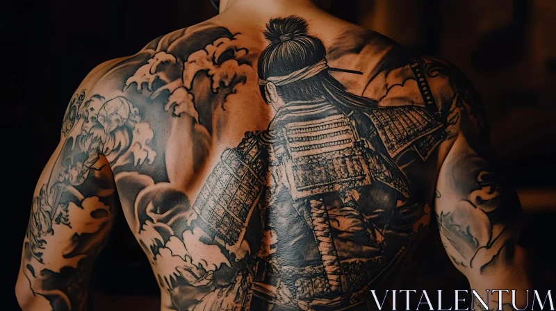 Detailed Full-Back Samurai Tattoo AI Image