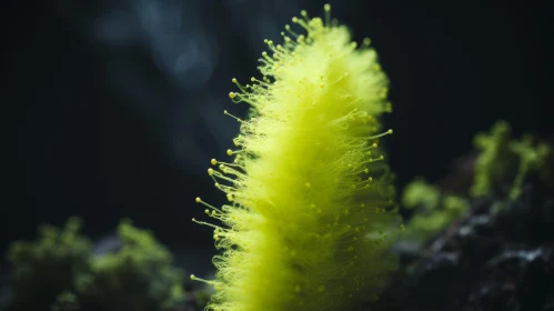 Intricate Beauty of Yellow Moss Against Black Backdrop