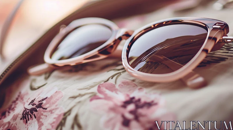 Stylish Pink Sunglasses on Floral Cloth | Fashion Accessories AI Image