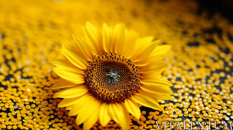 Sunflower Amidst Black Seeds - A Still Life Masterpiece AI Image