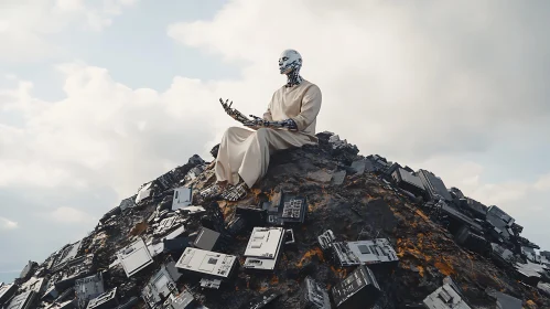 Reflective Cyborg on E-Waste Pile