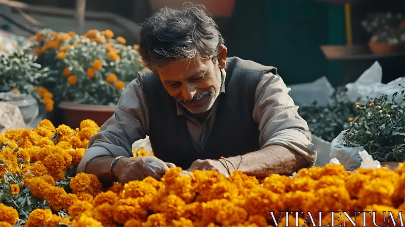 Portrait of a Man Among Flowers AI Image