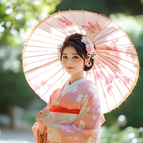 Pink Kimono Beauty with Floral Details