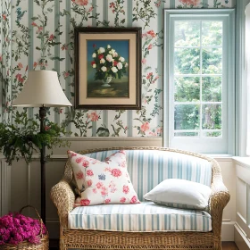 Cozy Room with Floral Wallpaper and Sofa