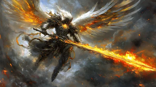 Fiery Angel Warrior with Sword Art