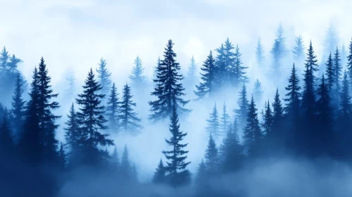 Tranquil Foggy Forest with Blue Hues