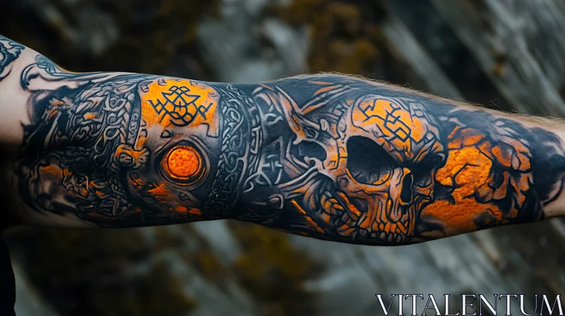 Skull Tattoo Art with Orange Highlights AI Image