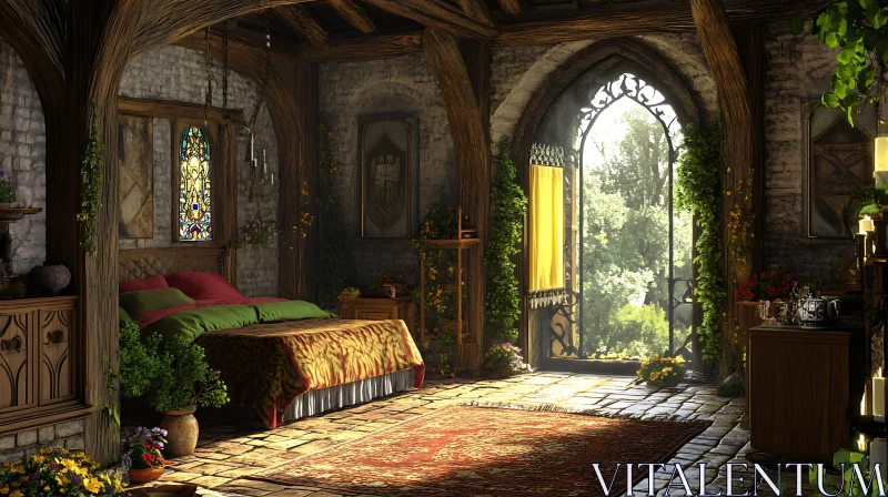 AI ART Cozy Stone Bedroom with Sunlight