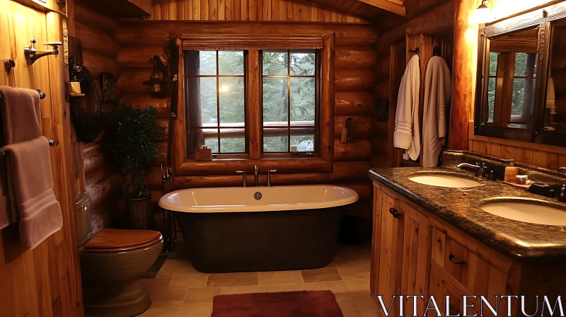 Cozy Wooden Bathroom with Bathtub AI Image