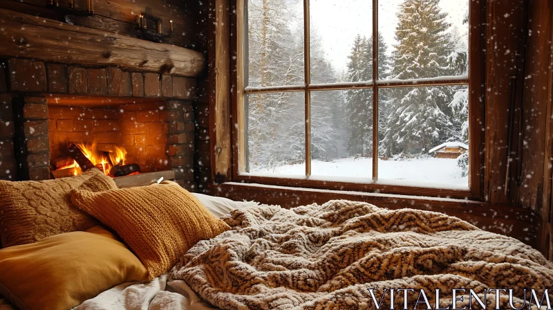 Cozy Winter Cabin Scene AI Image