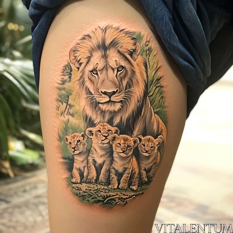 Detailed Lion Family Tattoo Art AI Image