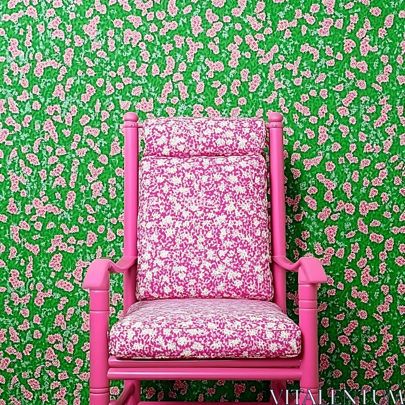 AI ART Pink Chair with Floral Wallpaper