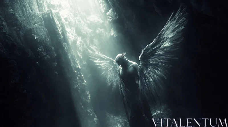 Winged Figure in Cave of Light AI Image