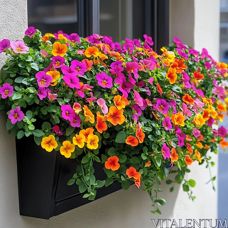 AI ART Colorful Pansies in Window Box