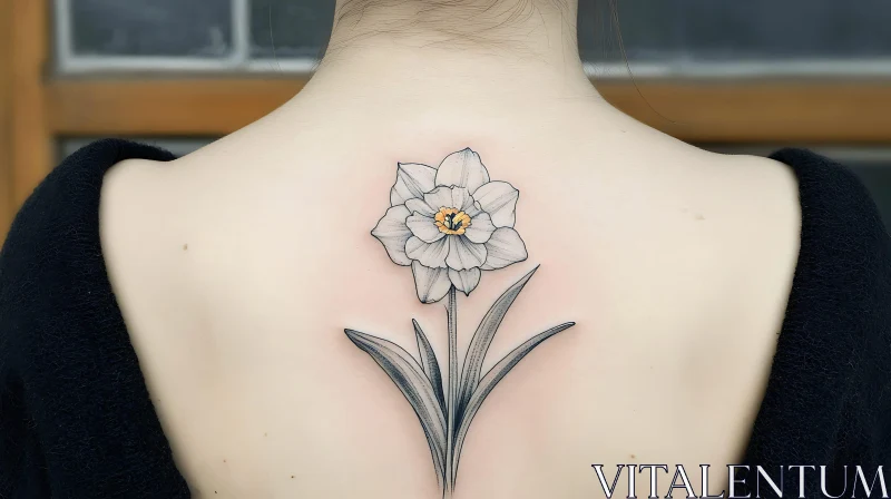 Upper Back Flower Tattoo in Minimalist Style AI Image