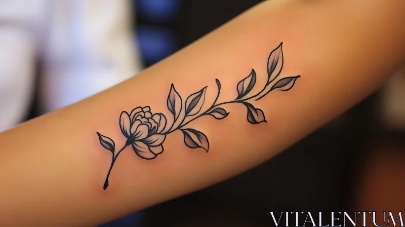 Delicate Flower and Leaves Tattoo Design AI Image